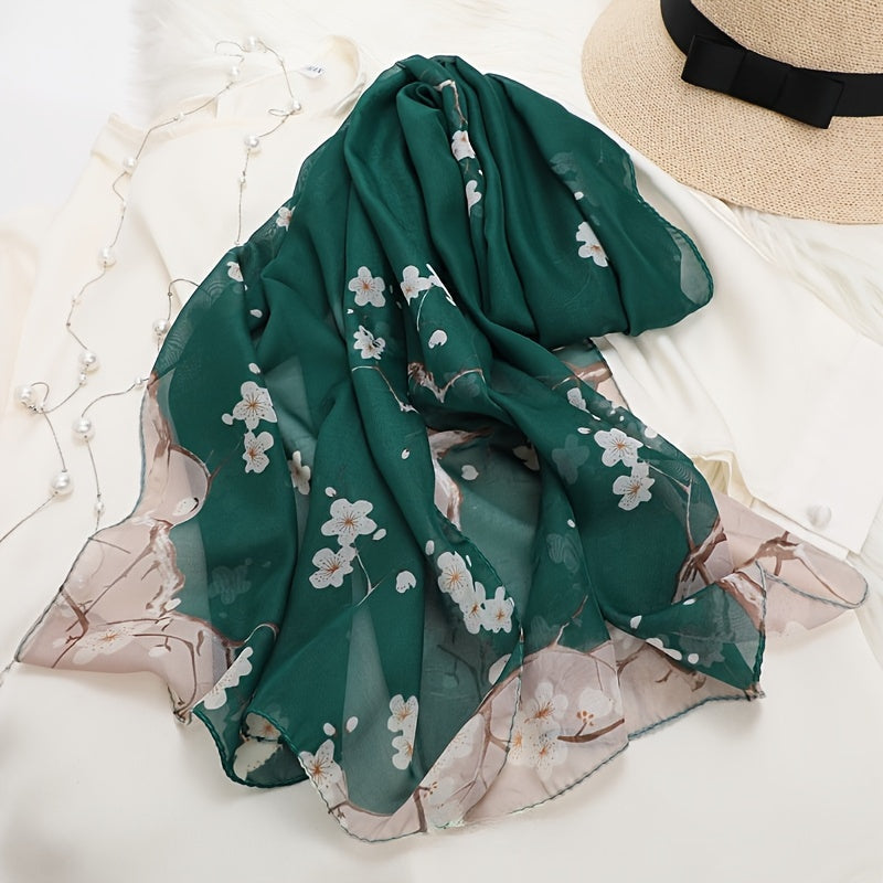 Bohemian Style Floral Polyester Scarf Long Shawl for Casual Beach Sun Protection