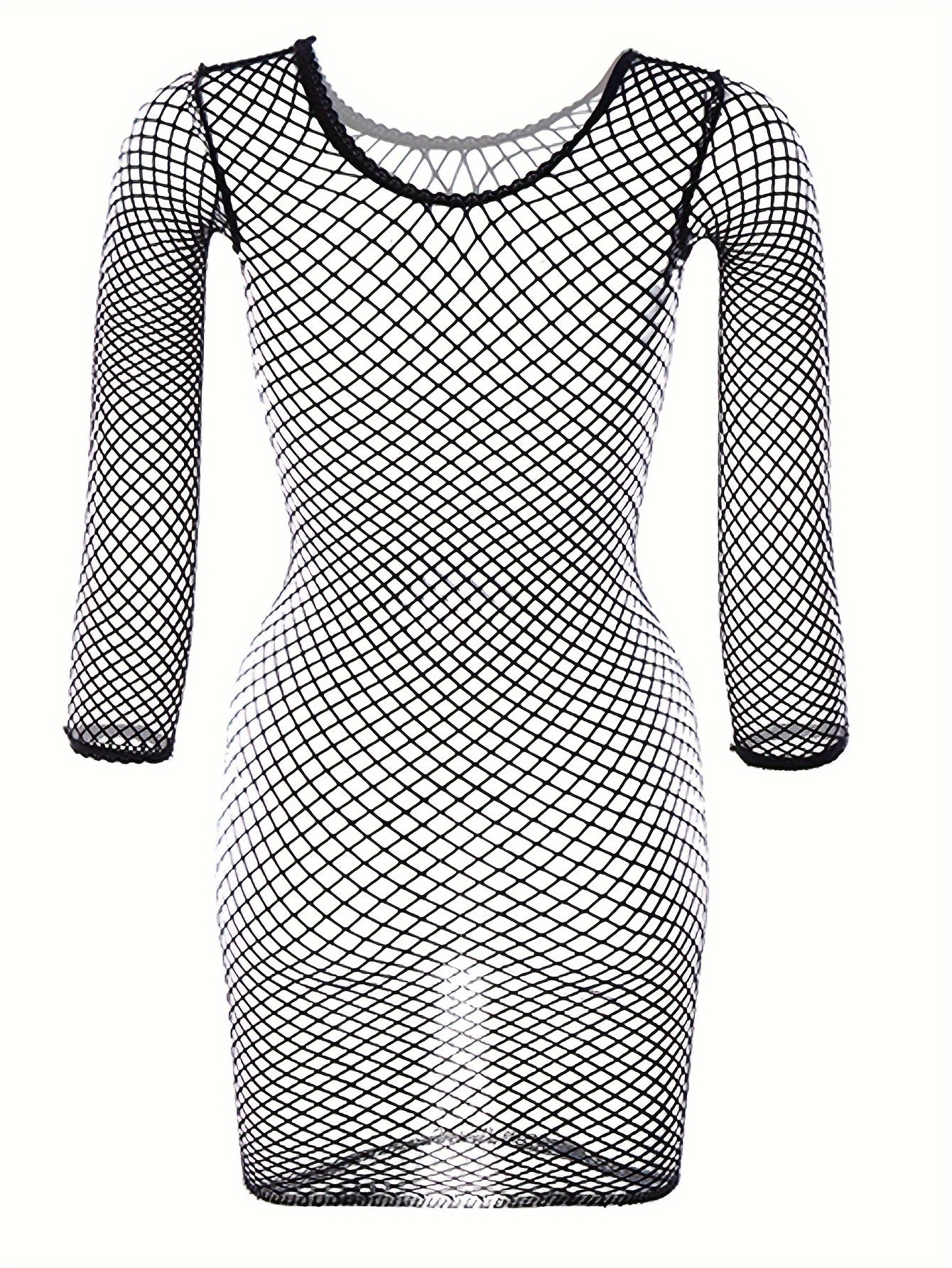 Women's Long Sleeve Lingerie Dress with Transparent Mesh Details