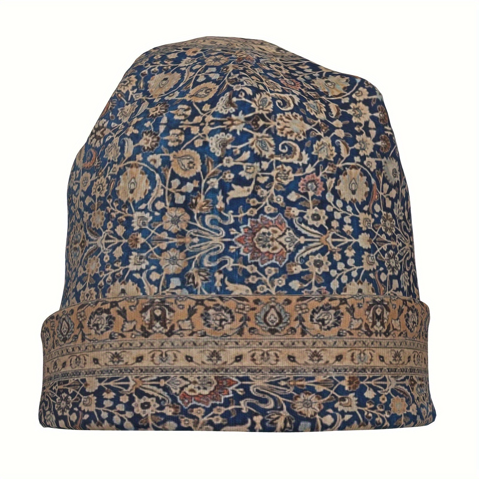 Antique Tabriz Persian Rug Beanie Boho-Chic Skull Cap for Men Women Soft Stretchy