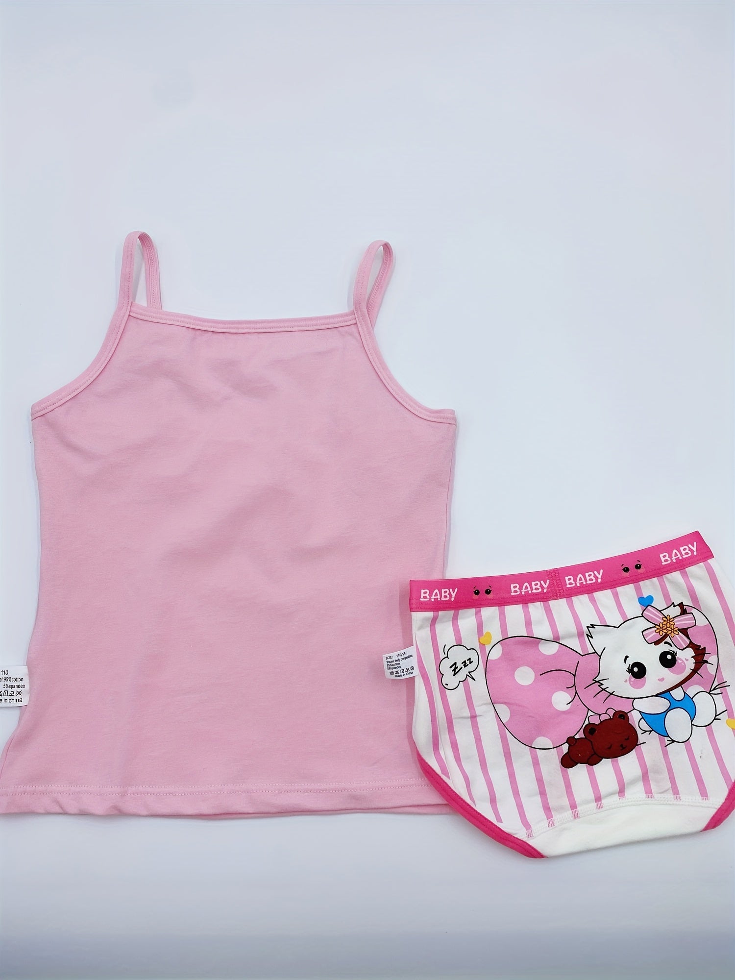 Girls Cotton Underwear Set 3-Piece Cartoon Tank Tops and Briefs All-Season Breathable Comfort