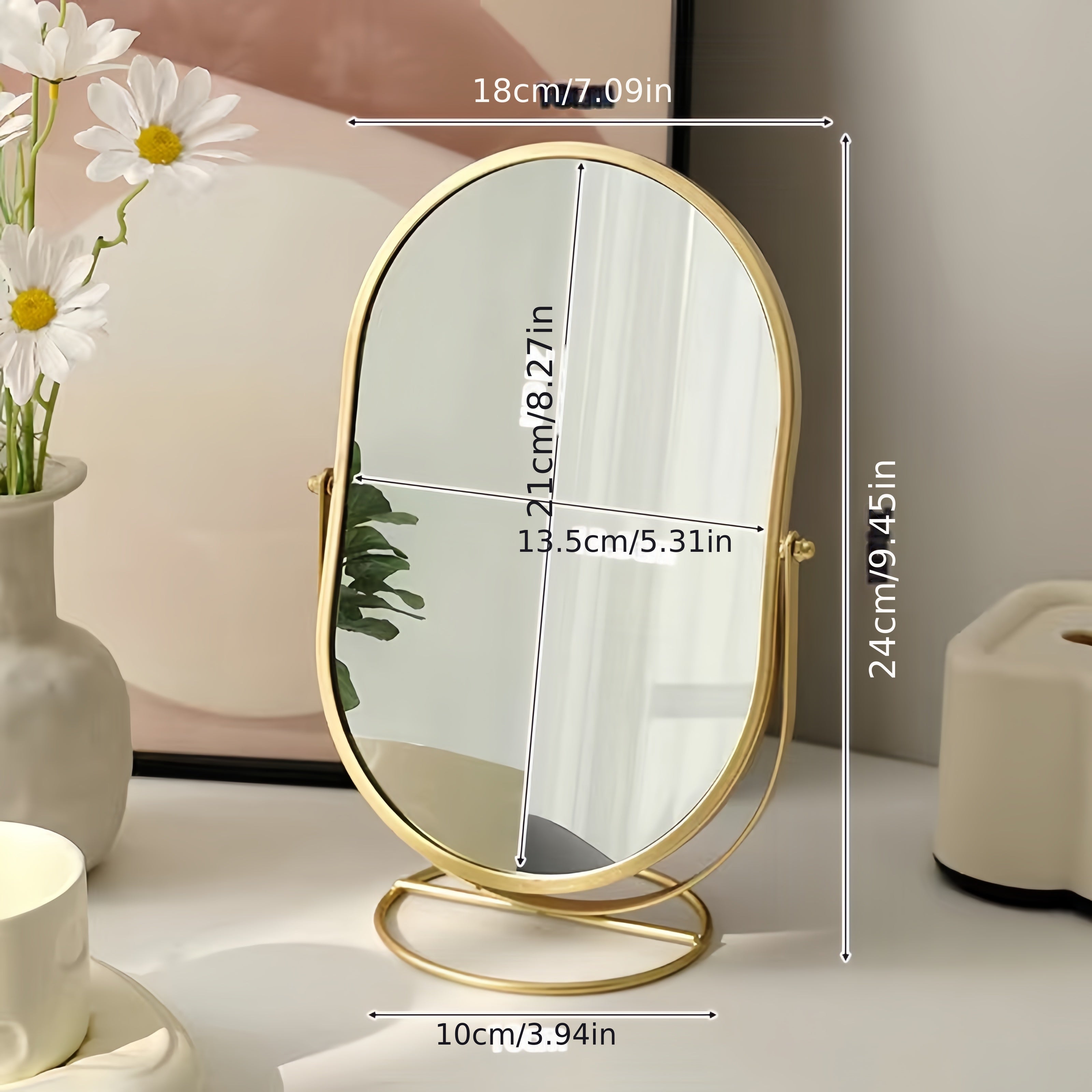 360° Rotatable Freestanding Makeup Mirror with Iron Frame High-Definition Surface for Bedroom Vanity Table