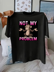 Women's Plus Size Black Cotton T-Shirt with "Not My Problem" Print