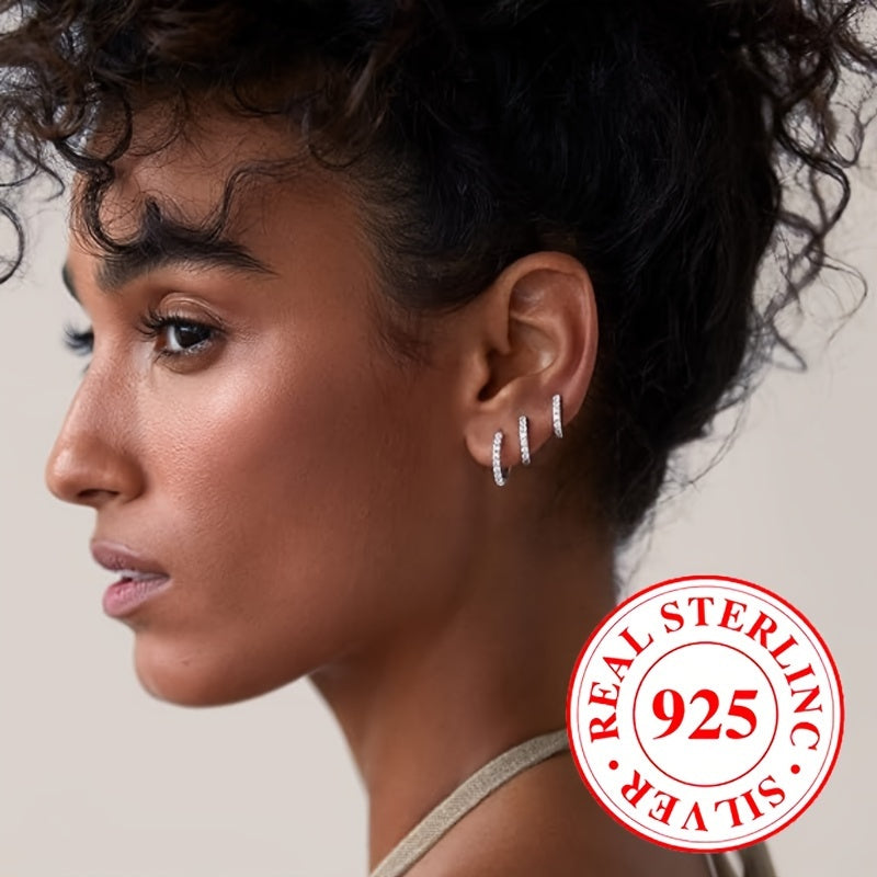 Silver Earrings for Women Zirconia Circular Design 1.9g Wedding Party Daily Wear