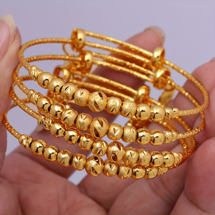 Set of 2 Gold Plated Beaded Adjustable Bangles for Women Bridal Jewelry