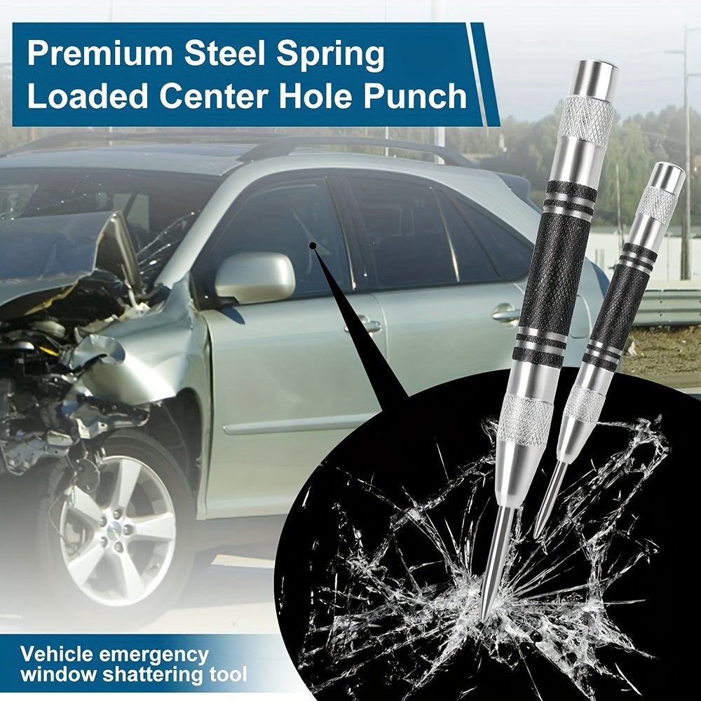 2 piezas de punzón de centro automático de alta resistencia, acero inoxidable, cromo, 12.7cm para metal, plástico, madera