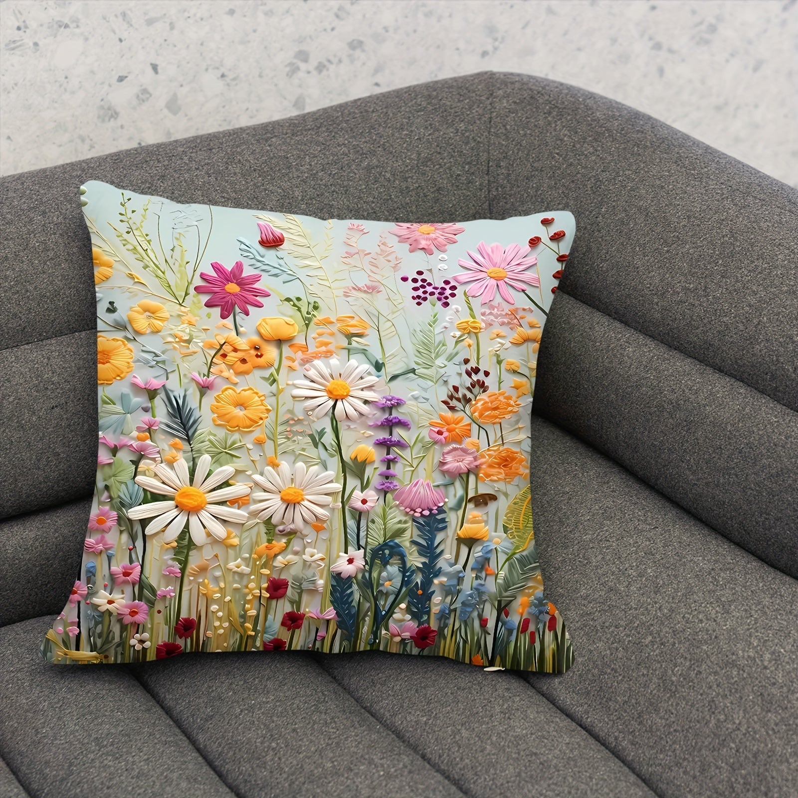 1 dona Rang-barang Gullar bilan Kichik Tashqi Pillovka Qopqog'i, 45.72x45.72 sm, Zipperli, Bir Tomonlama Bosma, Mashinada Yuvish Mumkin, Uy Dekoratsiyasi Uchun Ideal - Rang-barang Gullar Dizayni, Divan Pillovkalari