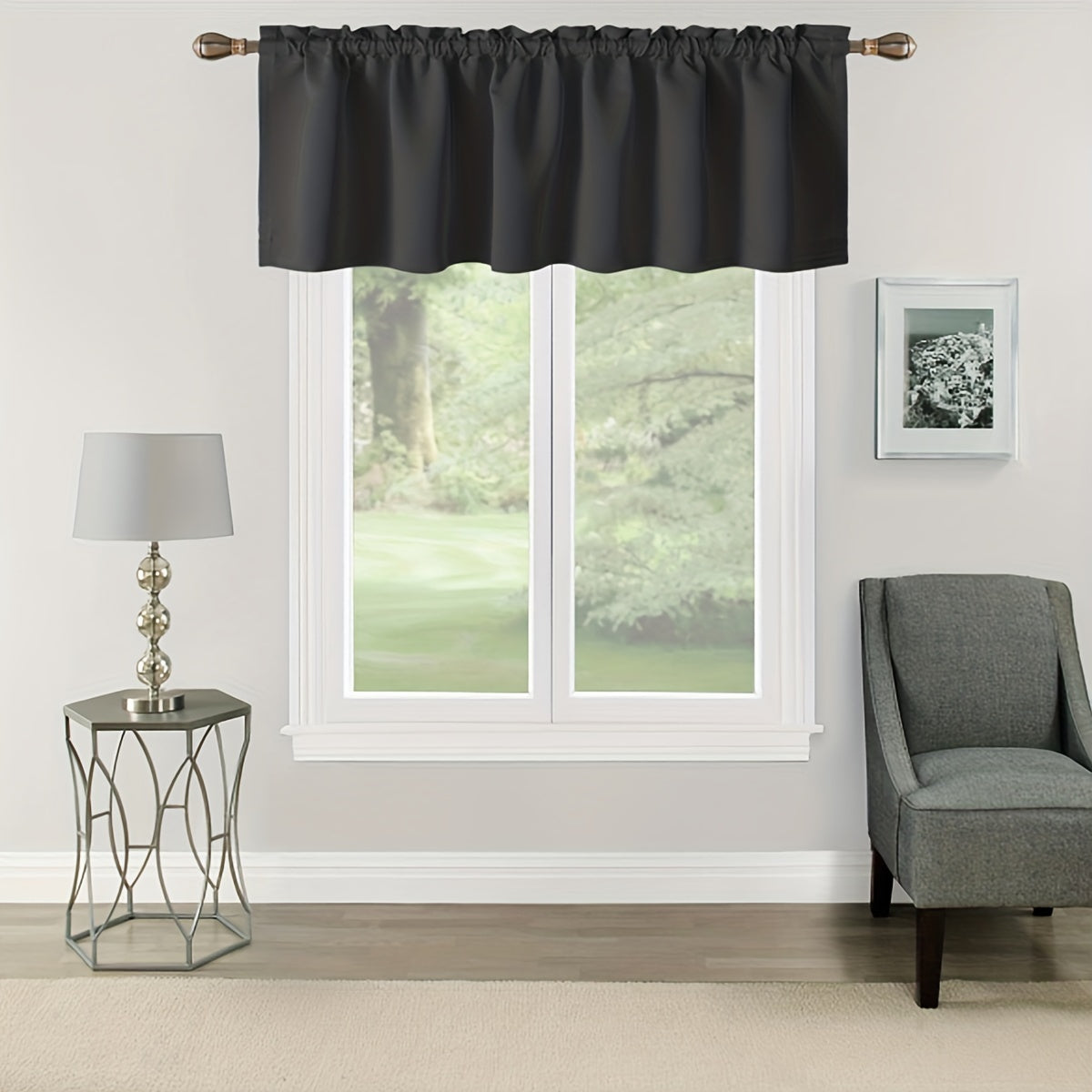 Solid Rod Pocket Valance Curtain with Rod Cover for Kitchen Bedroom Bathroom