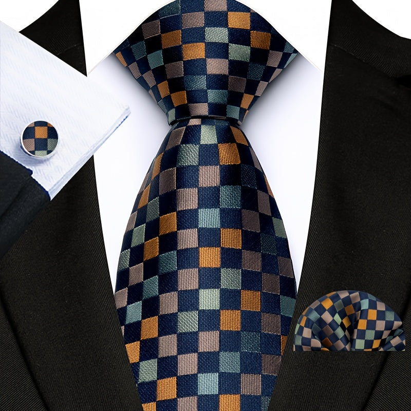 Men's Paisley Pattern Tie Set with Pocket Square and Cuffs for Business Formal