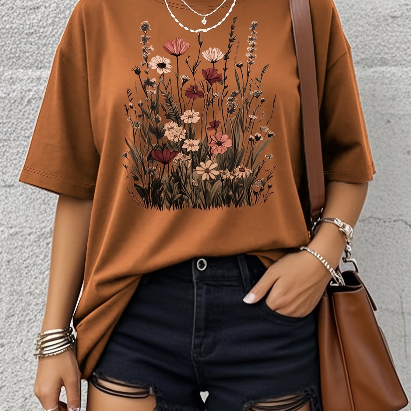 Plus Size Women's Casual T-Shirt with Floral Butterfly Print Soft Loose Fit