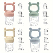 Набор из 4 силиконовых кормушек для детей с 3 дополнительными пакетиками для еды - латекс и силикон, различные цвета, идеально подходят для свежих фруктов и успокаивающих закусок