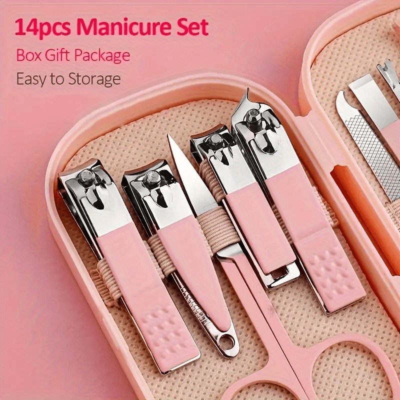 14-Piece Stainless Steel Nail and Foot Care Set with Clippers and Shaping Tools in Portable Storage Box for Men and Women