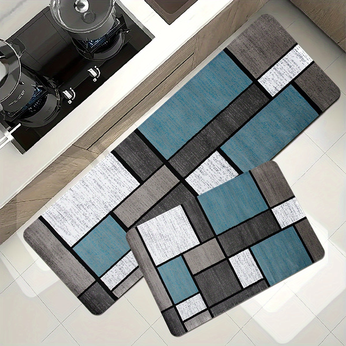 Geometric Pattern Kitchen Rug Non-Slip Waterproof Mat for Living Room Bedroom