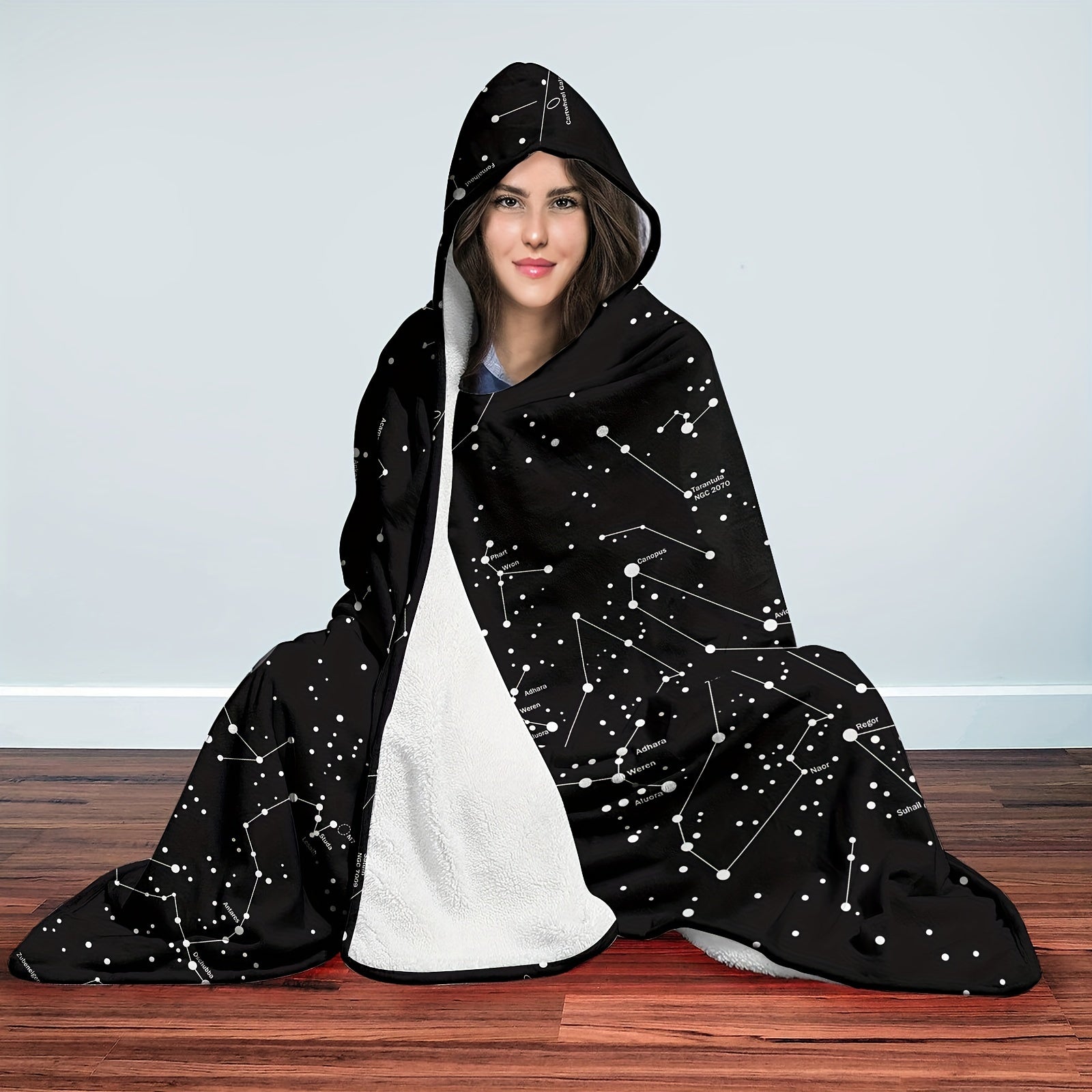 Hooded Blanket for Adults Starry Sky Fleece Cozy Lounge Wear