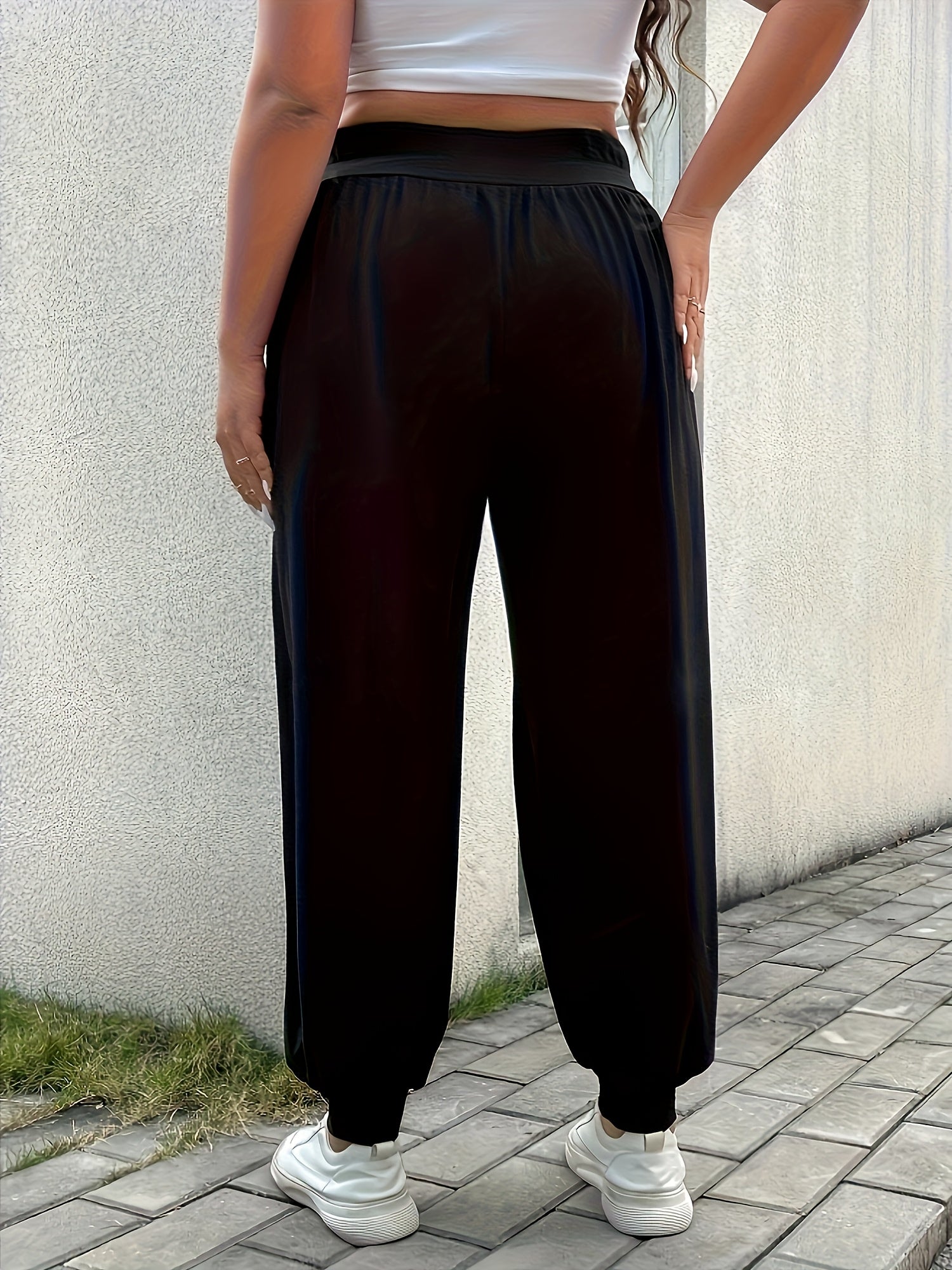 Plus Size Casual Vacation Pleated Pants Elastic Waist Long Trousers