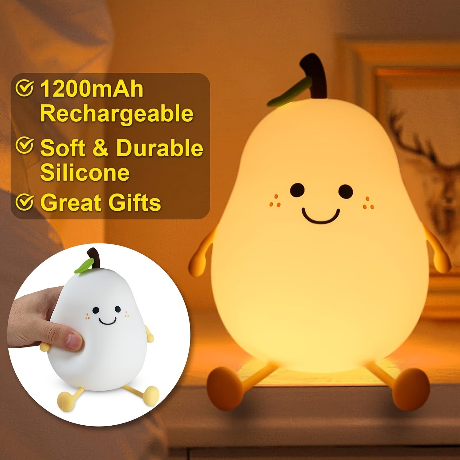 Pear-Shaped LED Night Light with Multiple Color Modes for Nursery and Bedroom