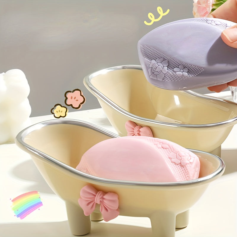 Cute Bathtub Soap Dish Holder, Ceramic Bathroom Accessories for Soap Storage