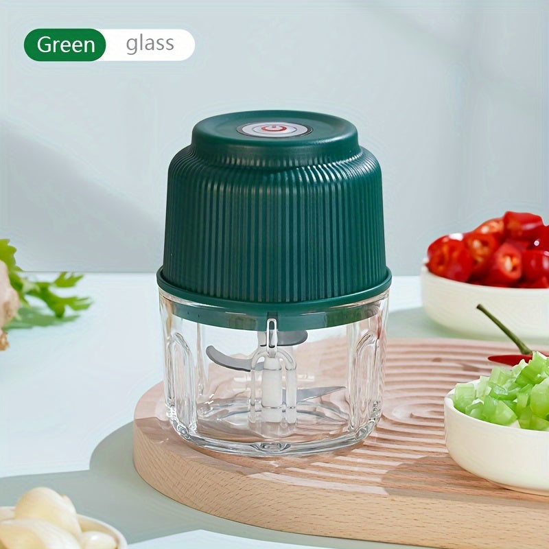 Portable Electric Garlic Chopper 260ml Glass Container USB Rechargeable Outdoor BBQ
