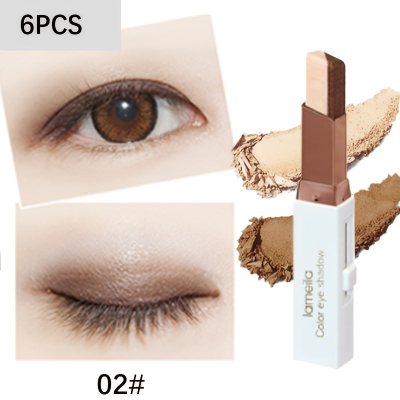 6pcs Gradient Eye Shadow Stick Set for Beginners, Fade-Resistant, Dual Color