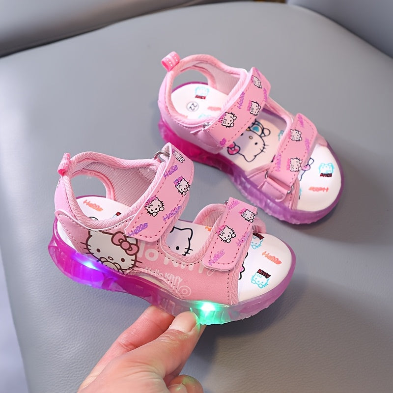 Girls Summer Glow-in-the-Dark Cartoon Sandals with Adjustable Straps Rubber Sole