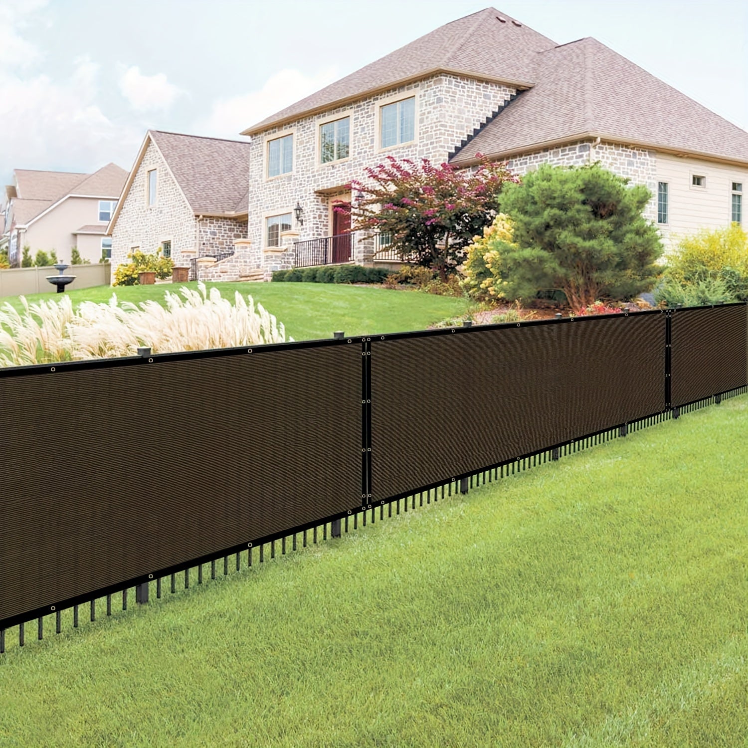 Encrypted Coffee Color Privacy Fence Net with Punched Holes and Reinforced Edges for Balcony and Outdoor Privacy