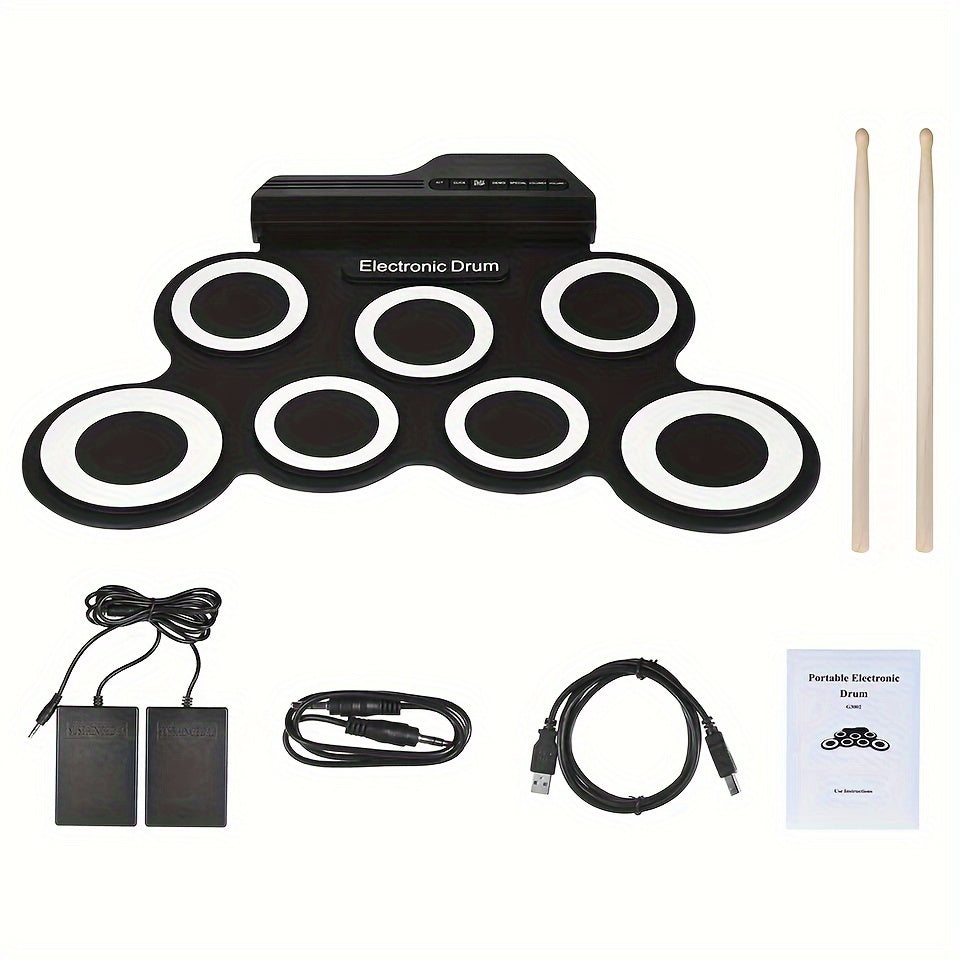 Foldable Electronic Drum Kit for Beginners with USB MIDI Output Headphone Jack and Metronome