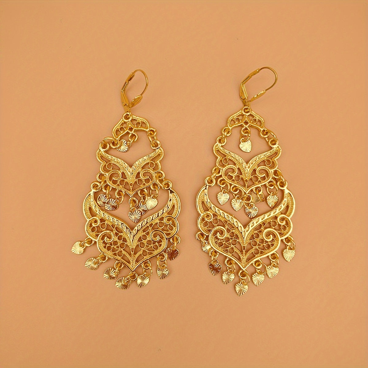 Women's Tassel Earrings with Long Metal Hollow Drop Design for Festivals and Celebrations