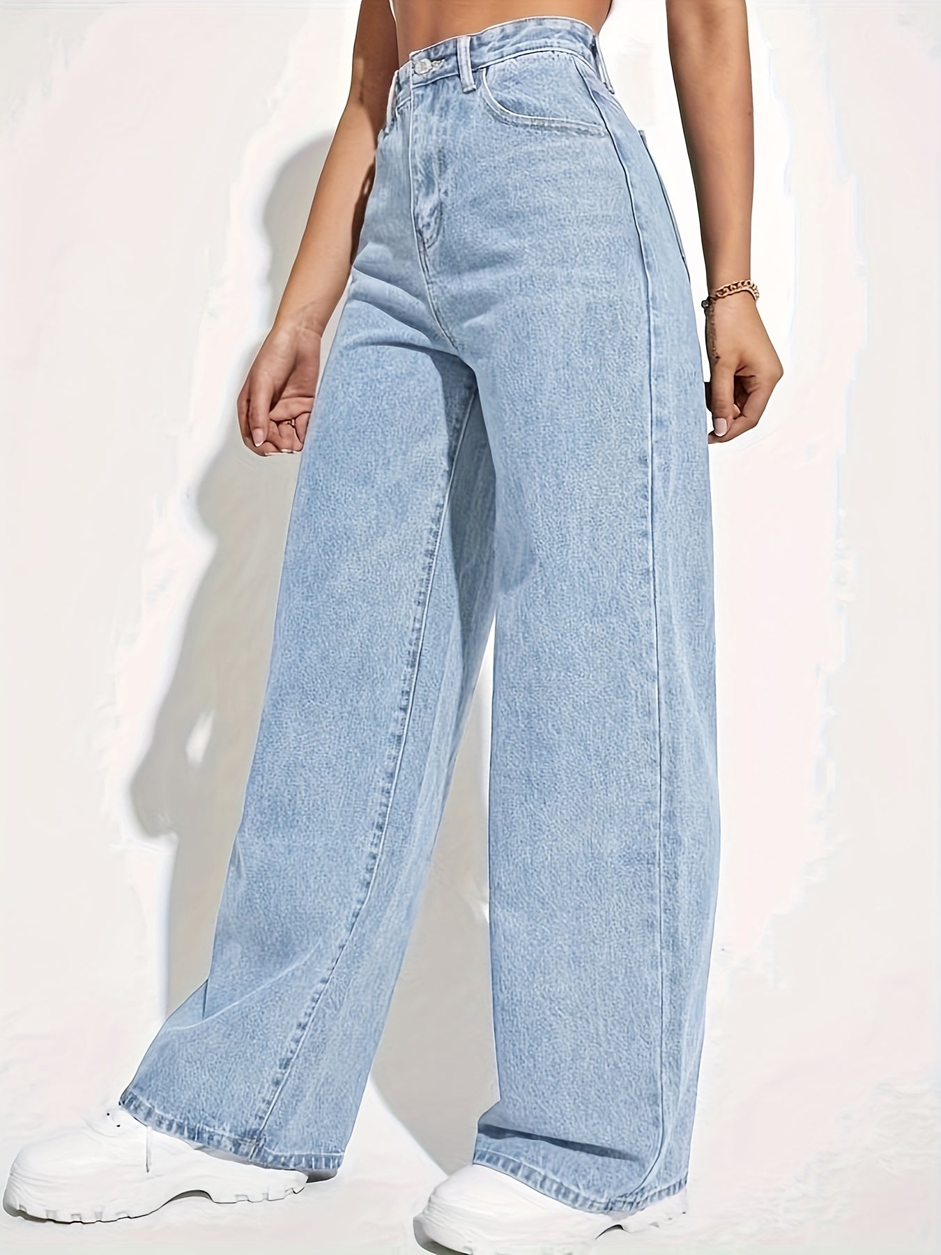 High-Waisted Straight Leg Jeans for Women with Stretch Denim, Machine Washable, All-Season Casual Pants