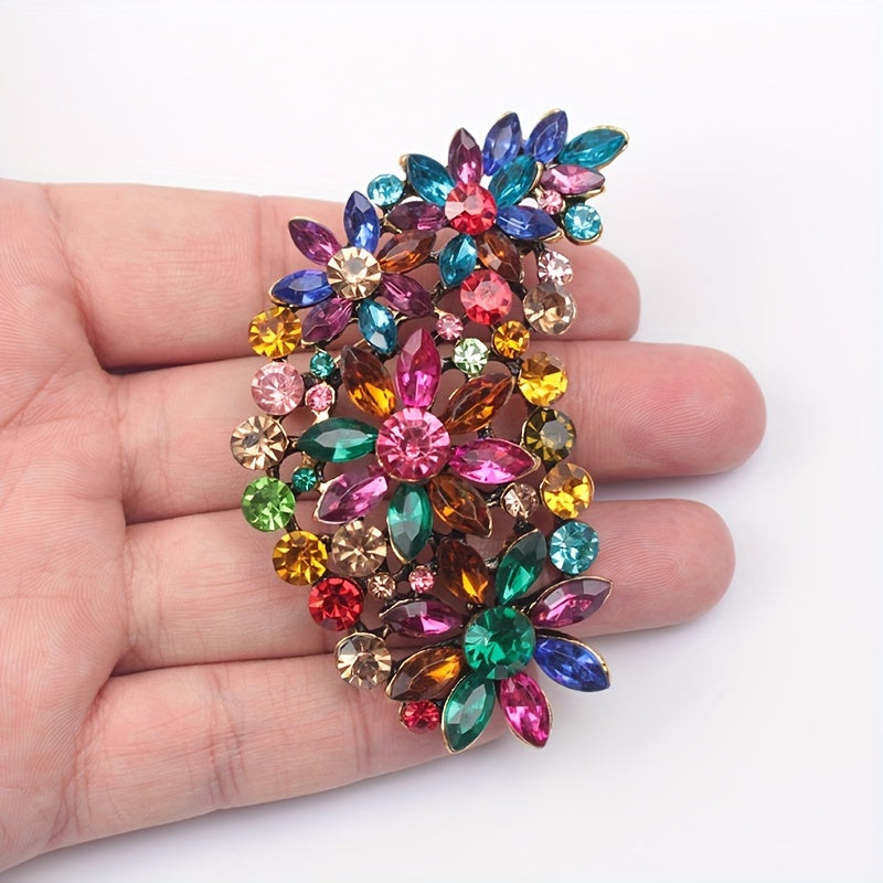Retro Colorful Glass Brooch for Women Exaggerated Pin Jewelry