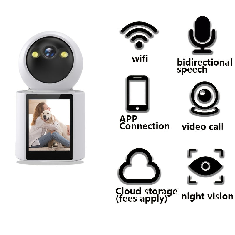 Wireless Security Camera with 7.11 cm Display Night Vision AI Motion Detection Two-Way Audio 360° Monitoring