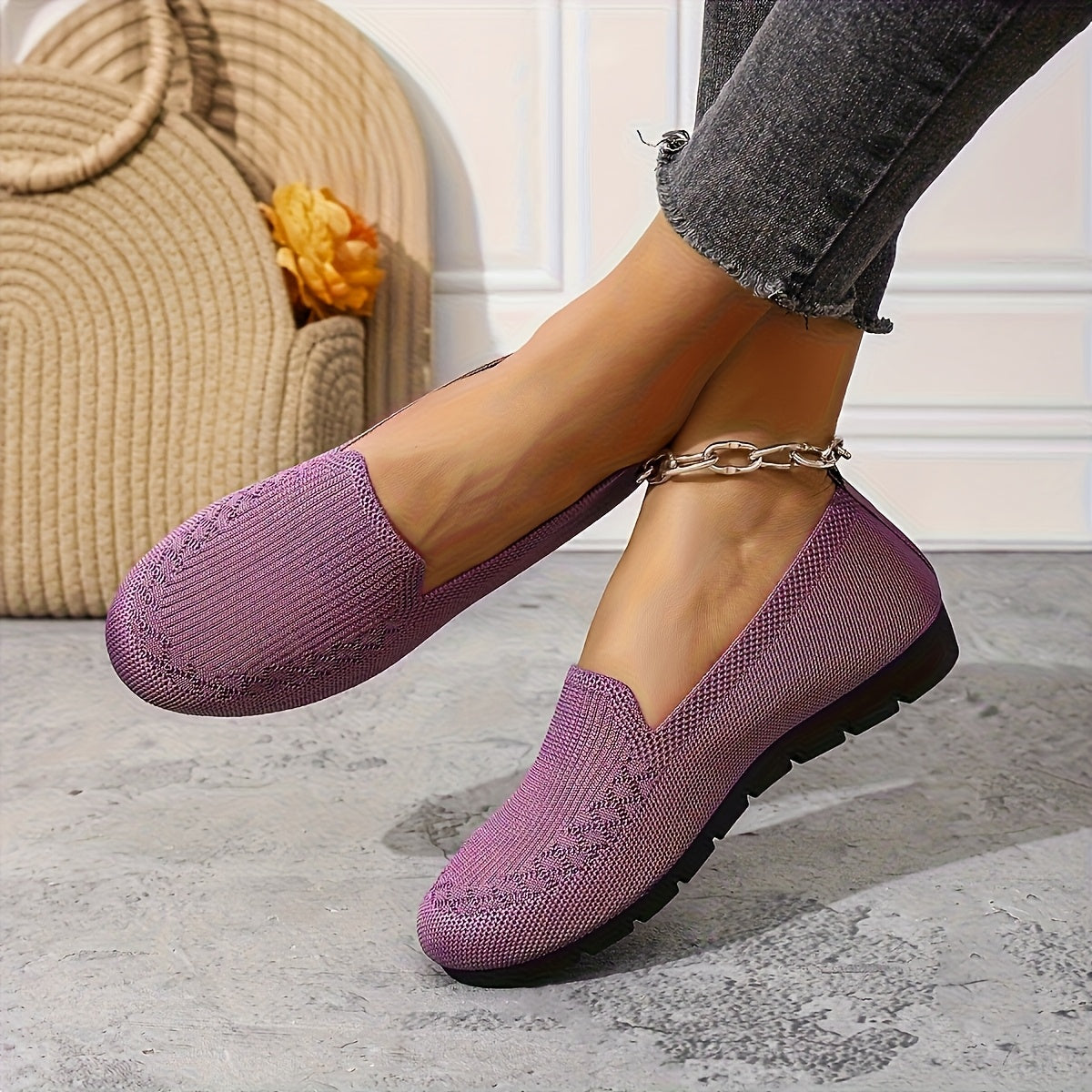 Women’s Knit Slip-On Loafers Lightweight Non-Slip Breathable Casual Shoes