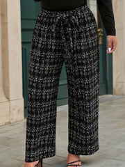 Women's Plus-Size High-Waisted Plaid Casual Wide-Leg Pants
