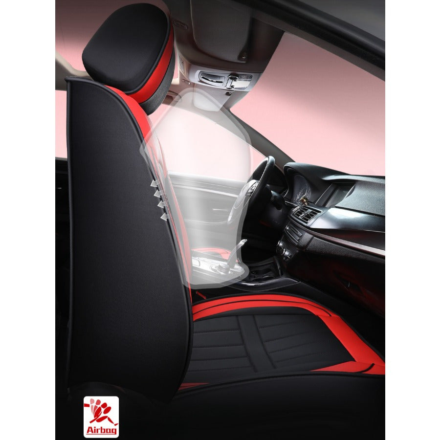 5 o'rindiqli EV avtomobil uchun qora faux charm qo'shimchalari bilan o'rindiq qoplamalari