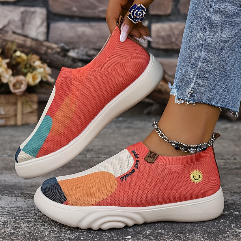 Women's Slip-On Sneakers with Colorful Block Heel Casual Shoes