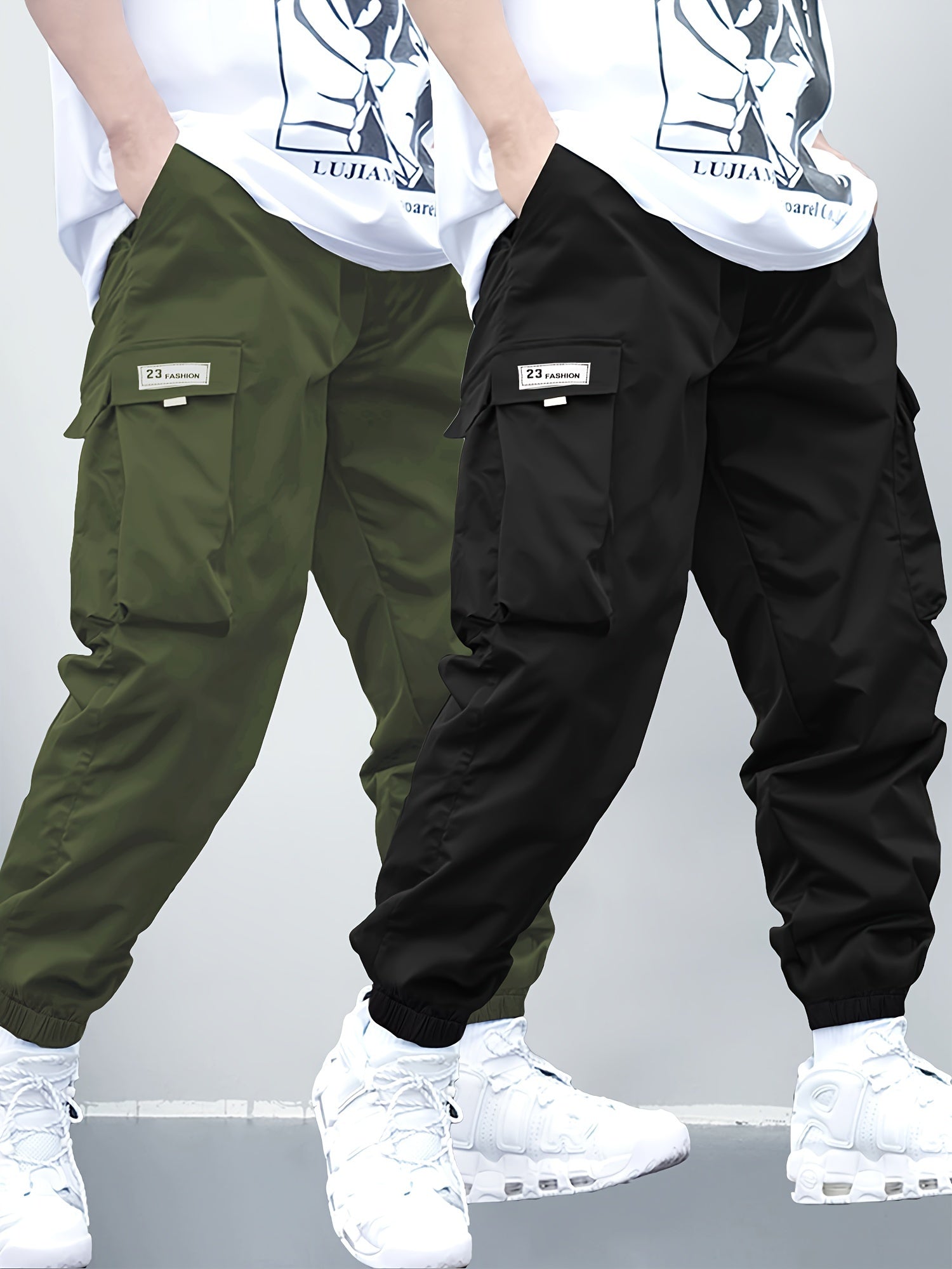 Boys Cargo Pants with Elastic Waist and Multi-Pocket Design in Durable Polyester for All Seasons