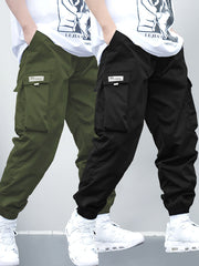 Boys Cargo Pants with Elastic Waist and Multi-Pocket Design in Durable Polyester for All Seasons