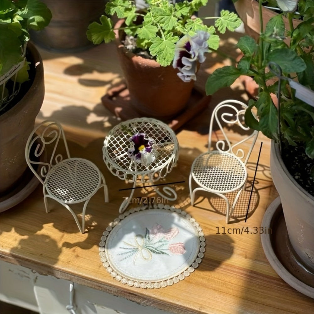 Miniature Metal Garden Decor Set Waterproof Iron Rocking Chairs Table Figurines for Home and Garden