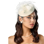 Faux Feather Fascinator Hat with Veil and Hair Clip for Weddings and Tea Parties