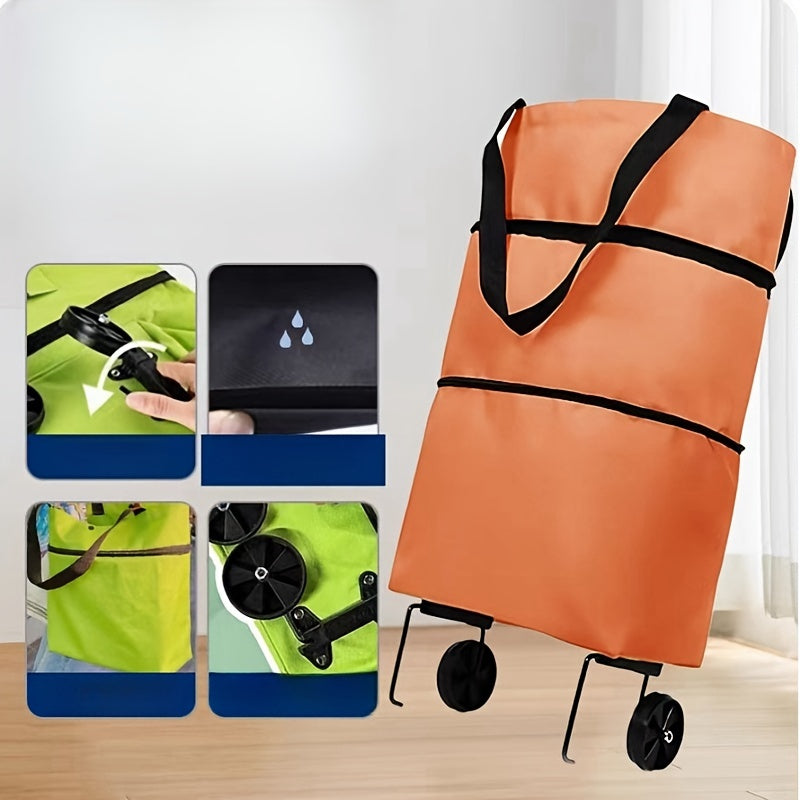 Foldable Shopping Cart Trolley with Wheels Waterproof Oxford Fabric Large Capacity