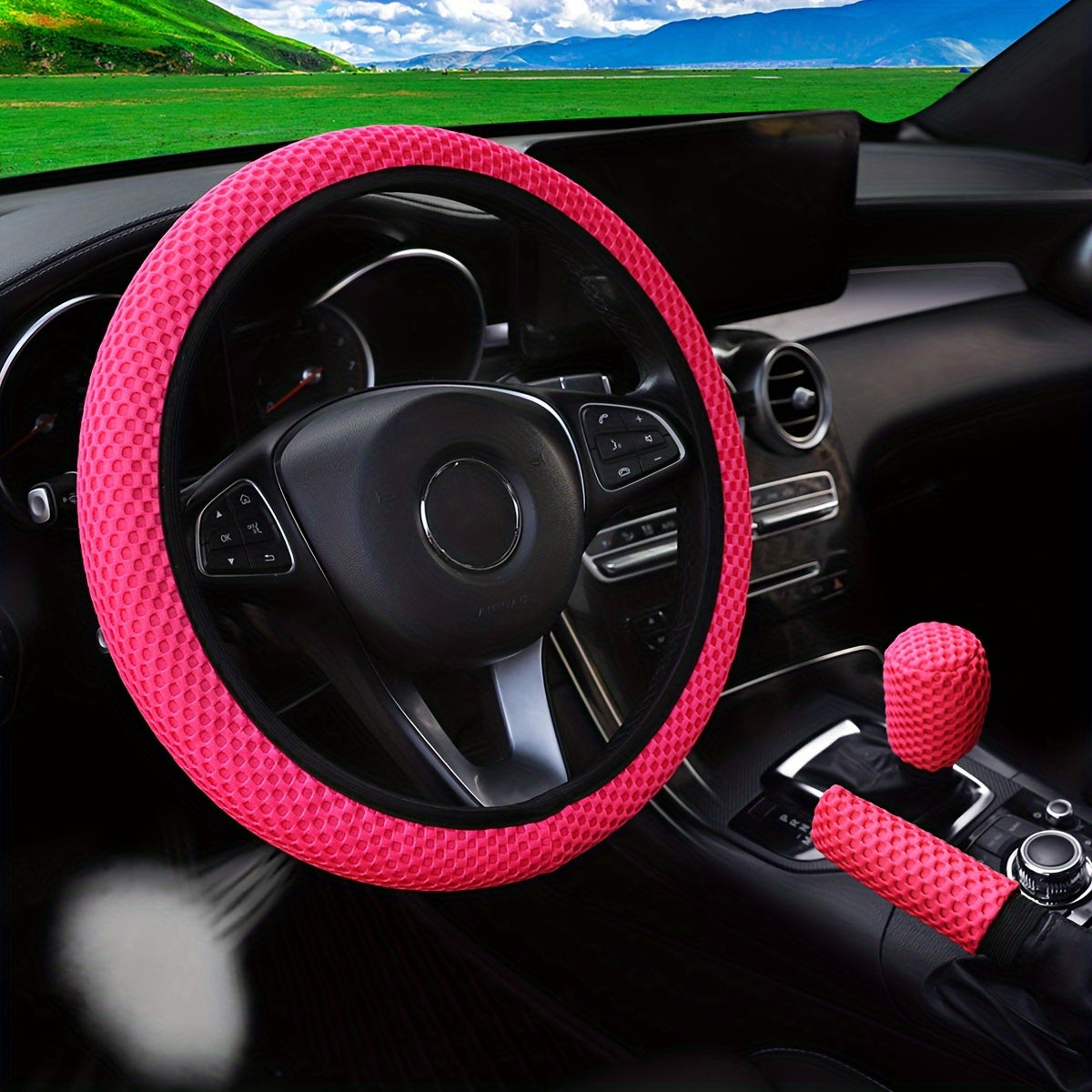 3pcs Breathable Mesh Car Steering Wheel Cover Anti-slip Sweat-absorbing 35-38cm