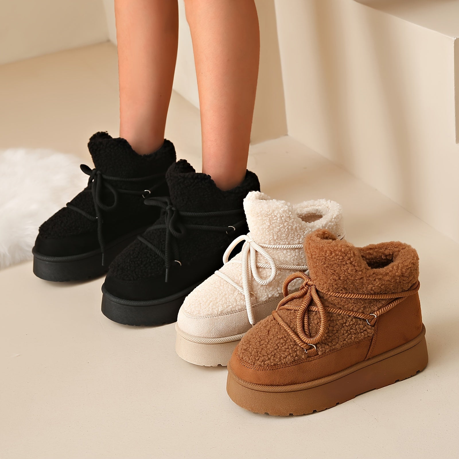 Women Snow Boots Winter Warm Slip-On Round Toe Fabric PVC Sole