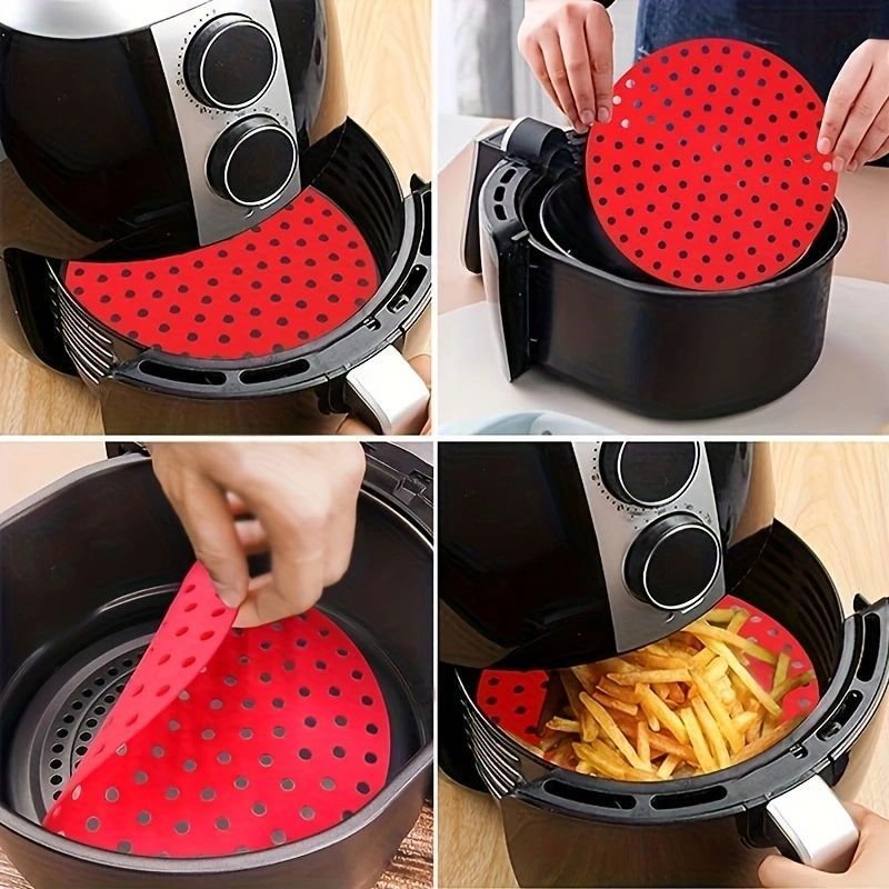 Silicone Air Fryer Mat Set 1/2 Pieces Heat-Resistant Round Red Silicone Liners