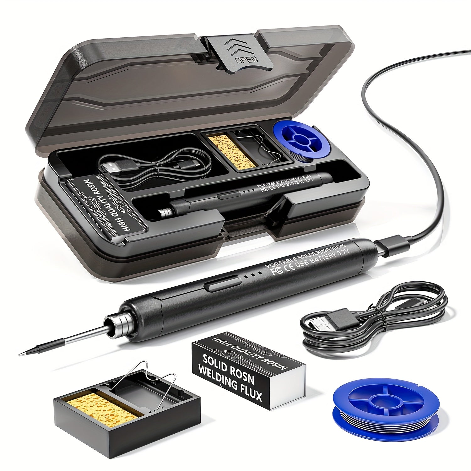 Cordless USB Soldering Iron with 3 Heat Settings Flux Stand and Case
