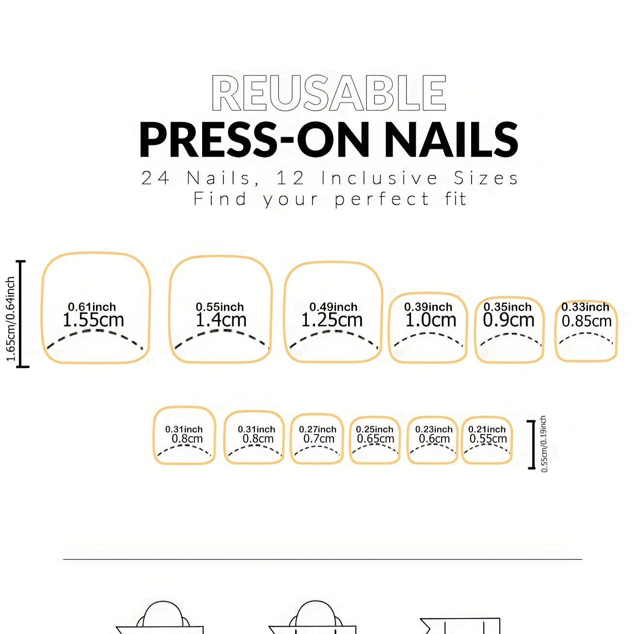 Women Black French Tip Press-On Toenails Kit Medium Square Fake Nails