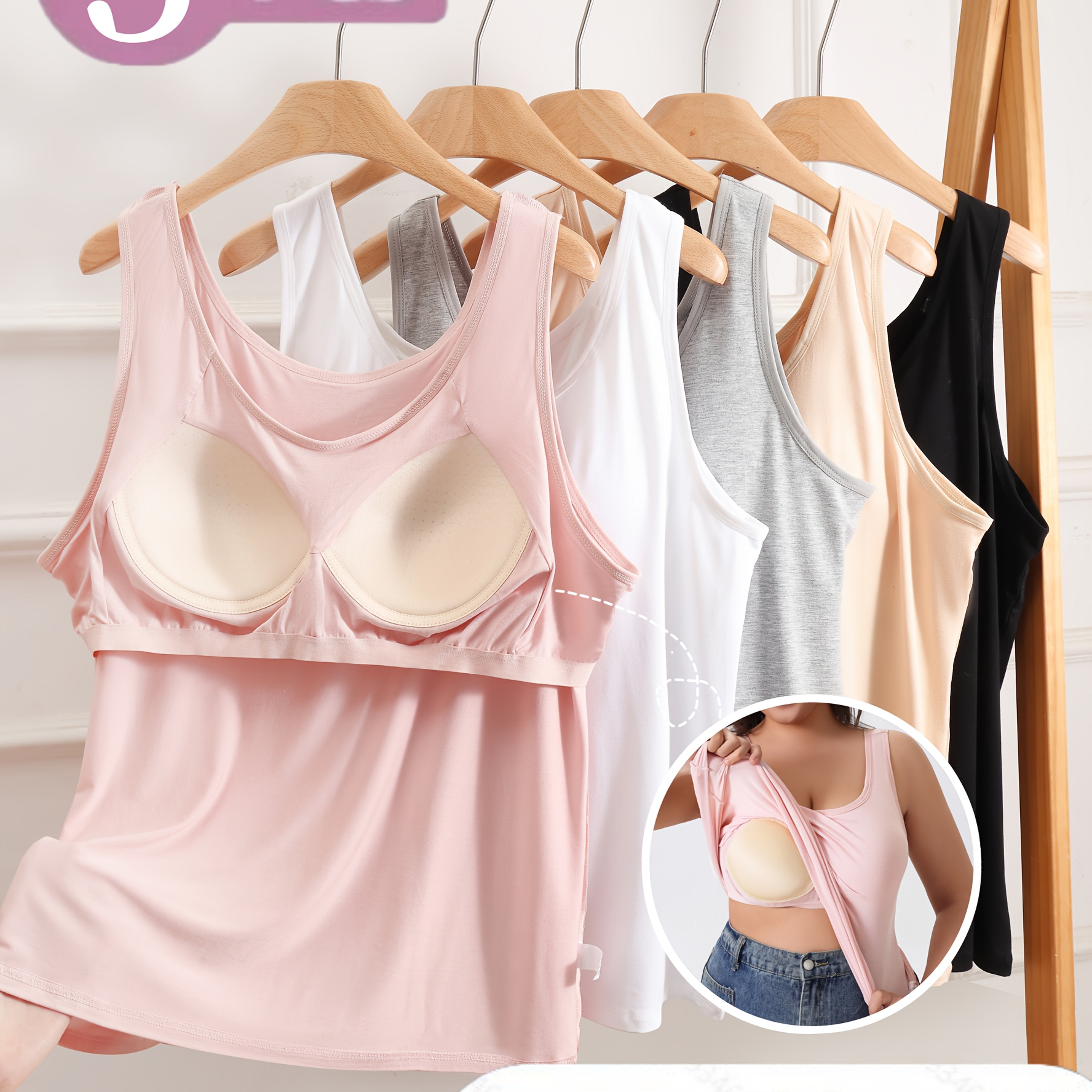 Women's Plus-Size Tank Tops Set with Built-In Bras Breathable Shaping