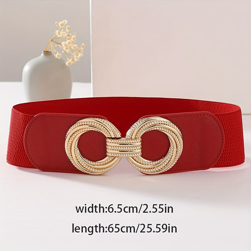 Женский широкий эластичный пояс с двойной спиральной пряжкой-кольцом для платьев и пальто