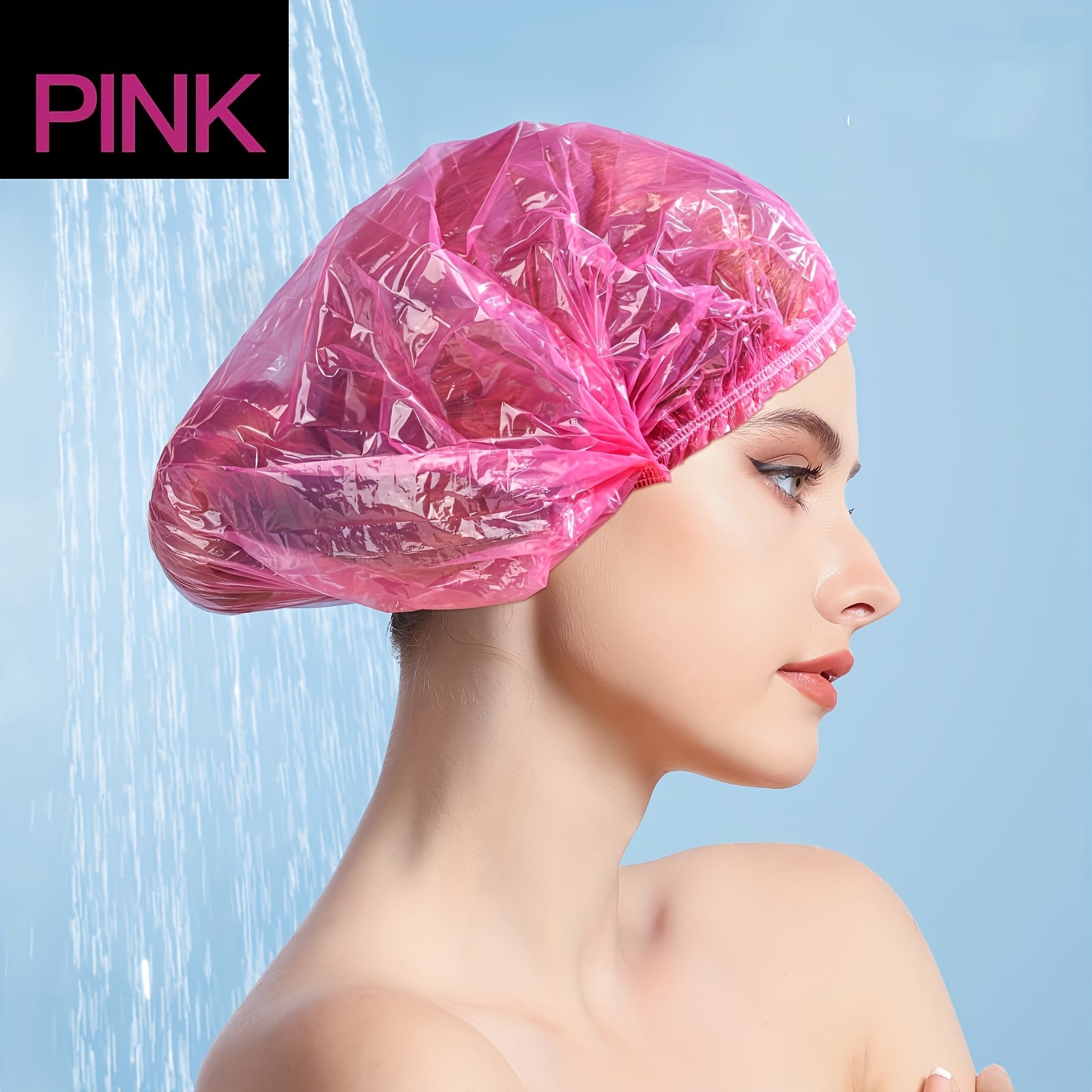 Large Pink Disposable Shower Cap for Women Waterproof Elastic Polyester Spa Salon Use