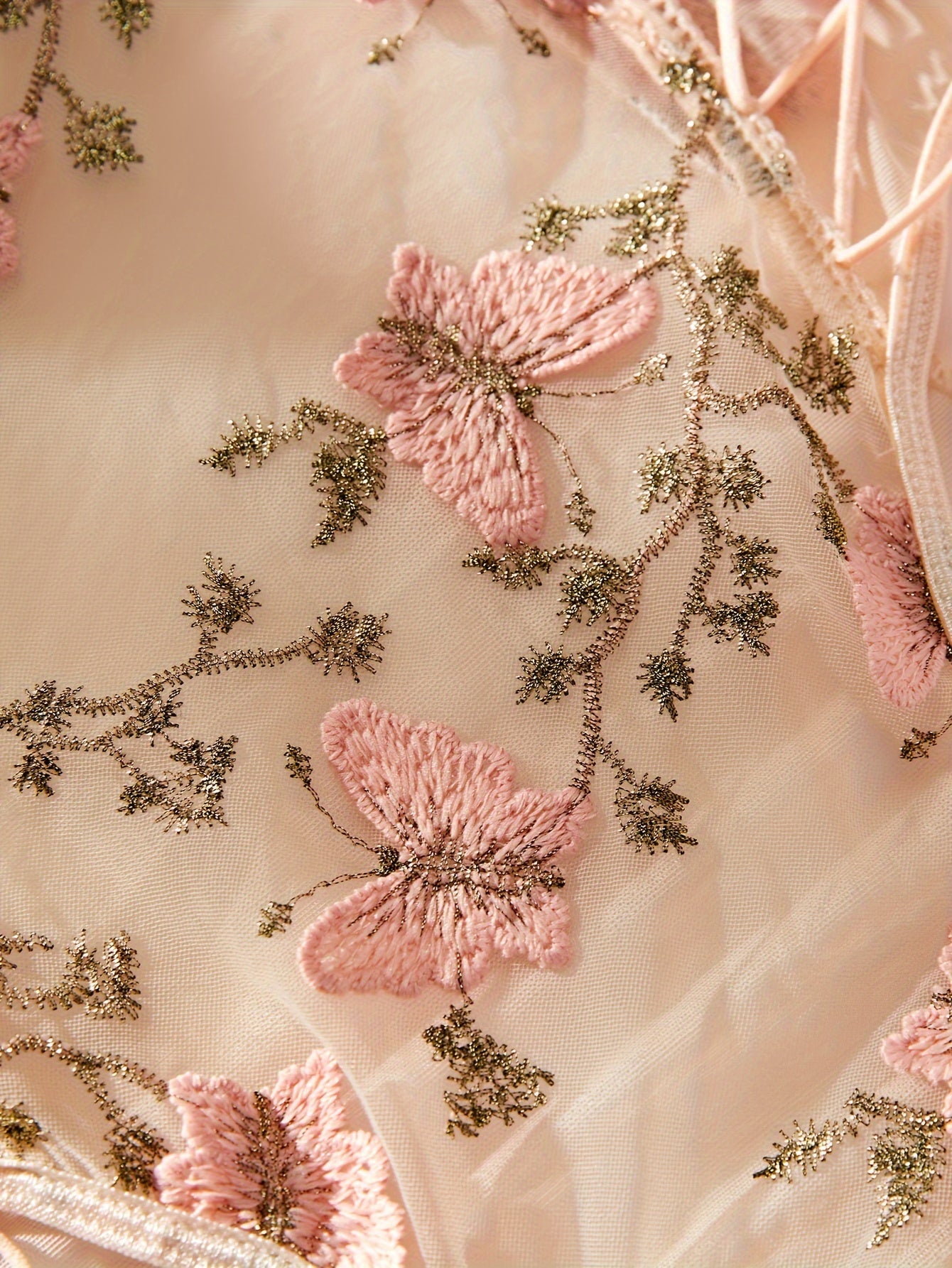 Bodies de felpa con bordado de osito y floral transparente para mujer