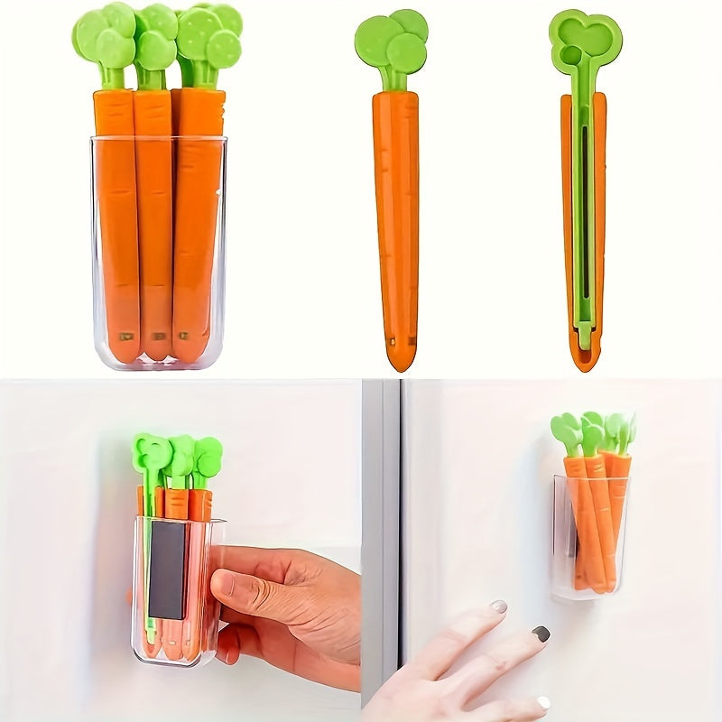 Carrot Shape Magnetic Bag Clips Set of 5 Reusable Plastic Food Sealers
