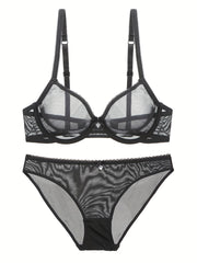 Women's Lingerie Set Mesh Lace Plus Size Nylon Spandex Thin Cups Hand Washable