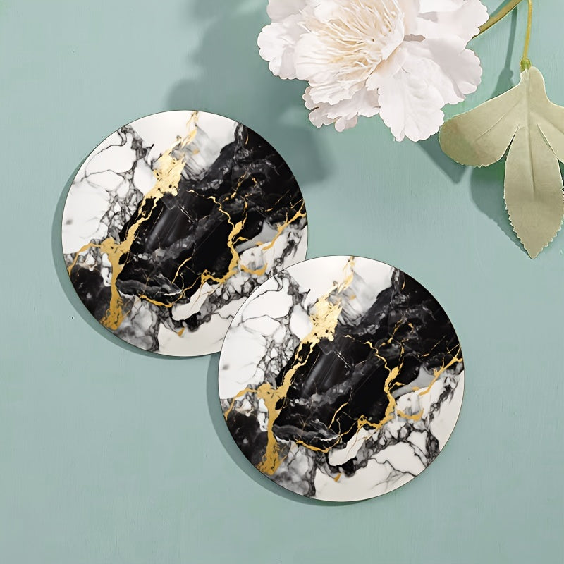 Set de posavasos redondos con patrón de mármol, aislamiento térmico, antideslizantes, lavables, decoración de cocina y coche